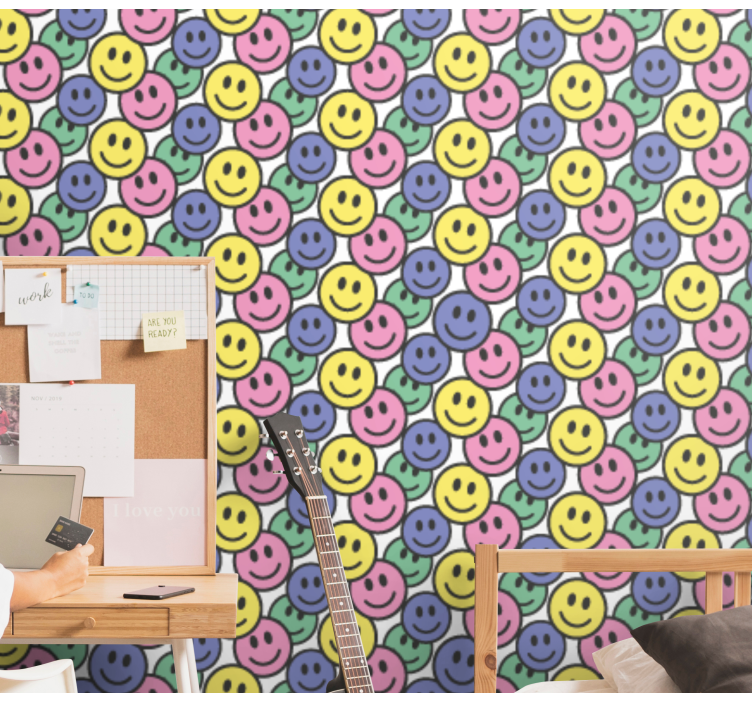 Colorful pastel smiley faces Bedroom Wallpaper - TenStickers