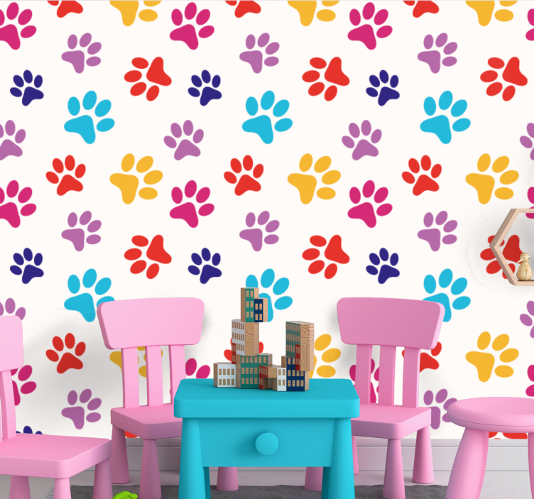 Colorful Paw Patterns dogs wallpaper - TenStickers