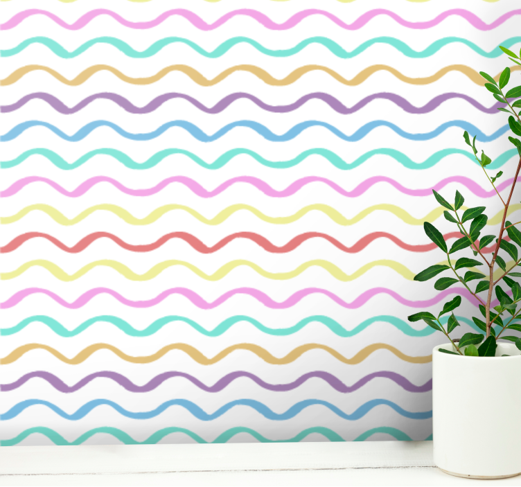 Colorful Wavy Lines geometric wallpaper - TenStickers