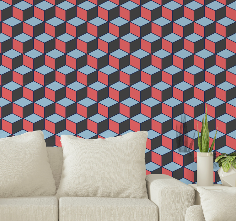 Cubical Illusion geometric wallpaper - TenStickers