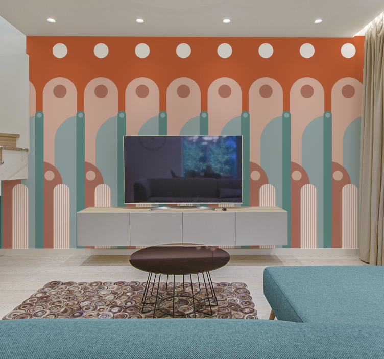 Curved geometric shapes living room wallpaper - TenStickers