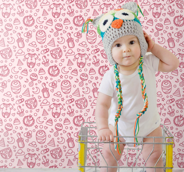 Pink toys and clothes nursery wallpaper - TenStickers