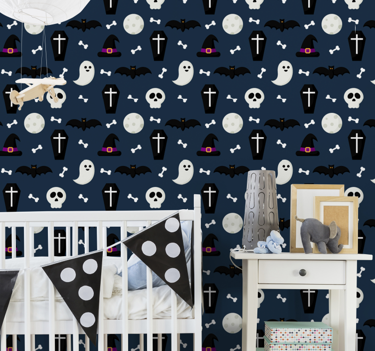 Cute Coffin pattern Halloween wallpaper - TenStickers