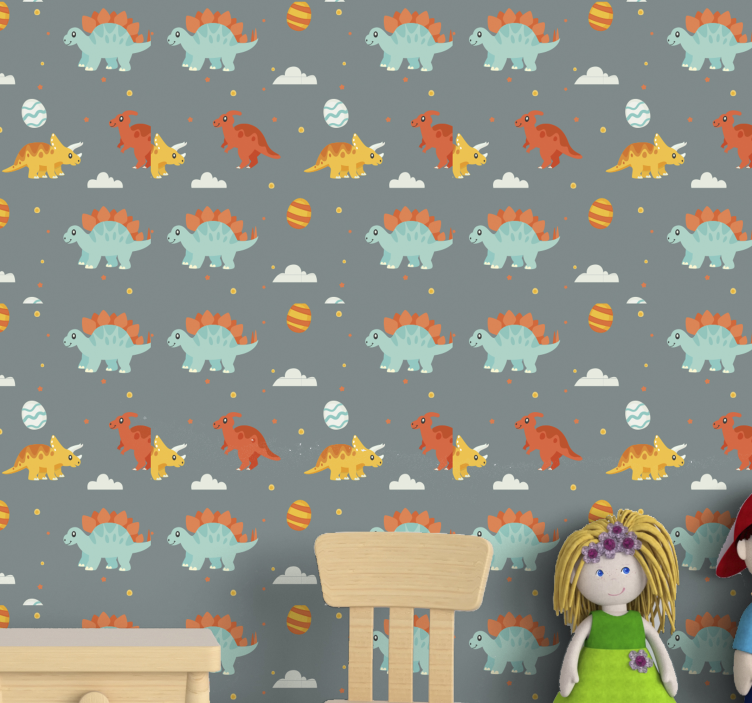 Cute dinosaurs illustrations children wallpaper - TenStickers