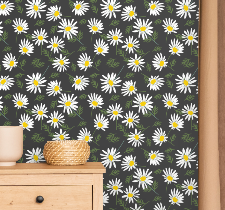 Daisies and Leaves flower wallpaper - TenStickers
