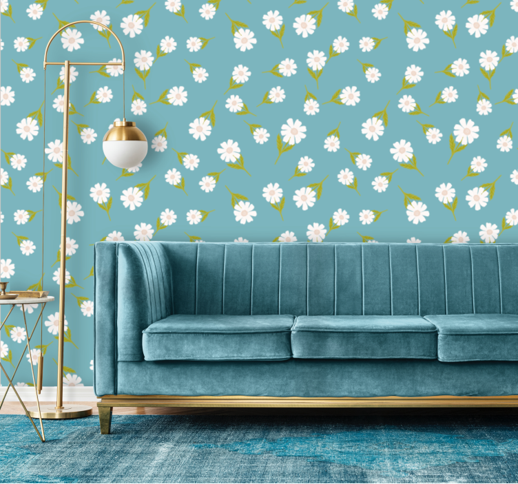 Turquoise daisy scatter flower wallpaper - TenStickers