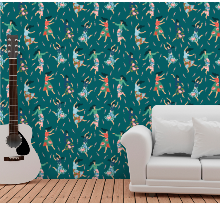 Dancing women with flower wallpaper - TenStickers