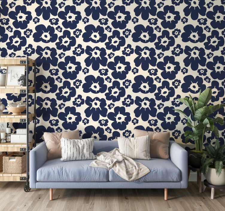 Dark blue poppy flower wallpaper - TenStickers