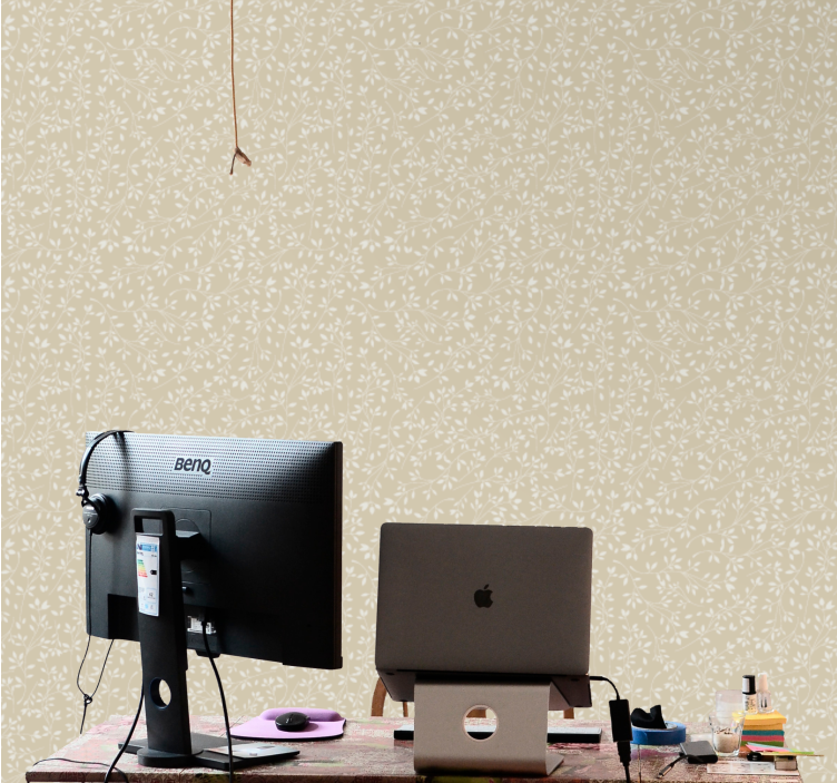 Delicate beige and white home office wallpaper - TenStickers