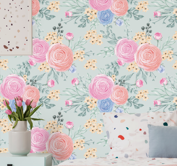 Delicate pastel flowers Flowery Wallpaper - TenStickers