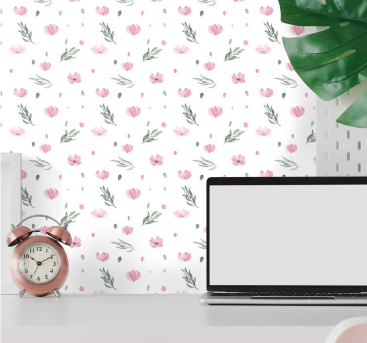Delicate Pink Blooms flower wallpaper - TenStickers