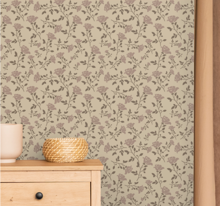 Delicate rose motif floral ornament wallpaper - TenStickers