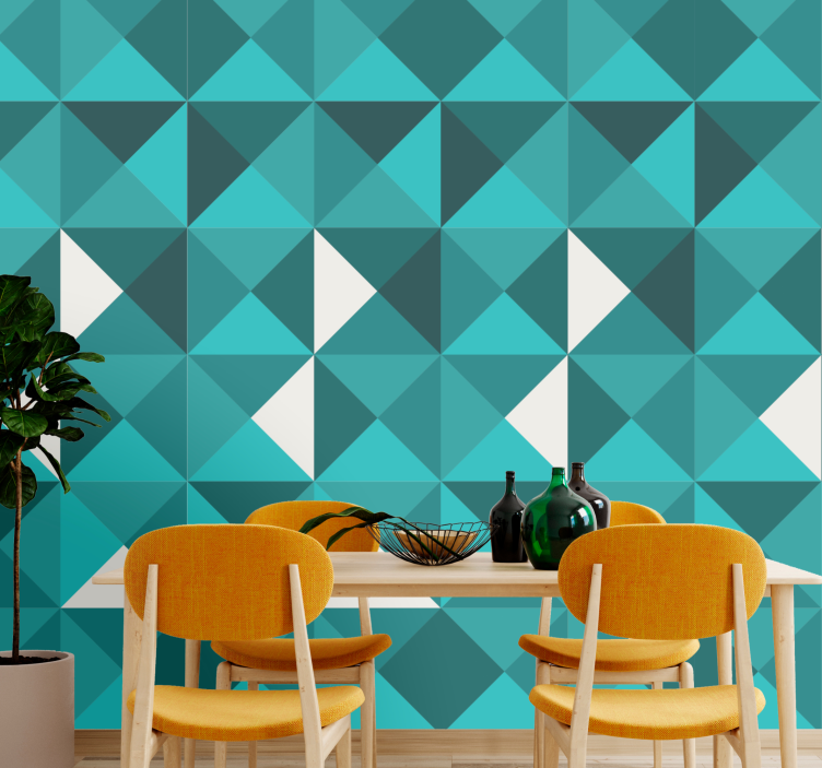 Blue triangular design geometric wallpaper - TenStickers