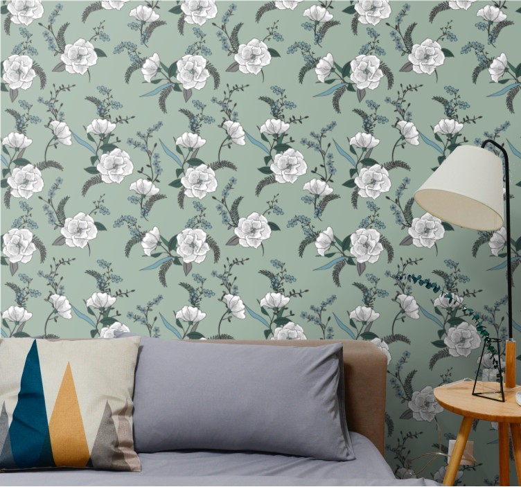 Elegant blossom green motif flower wallpaper - TenStickers