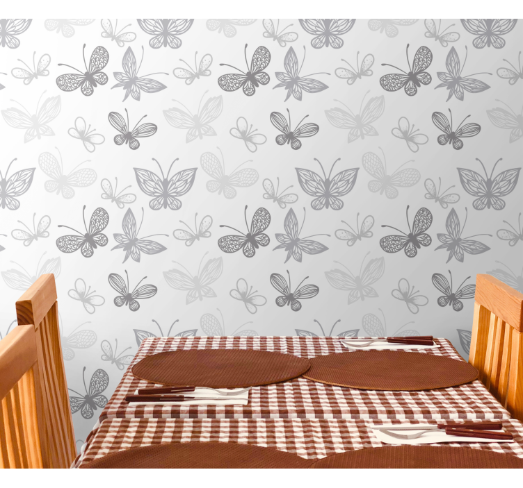 Elegant gray pattern butterfly wallpaper - TenStickers