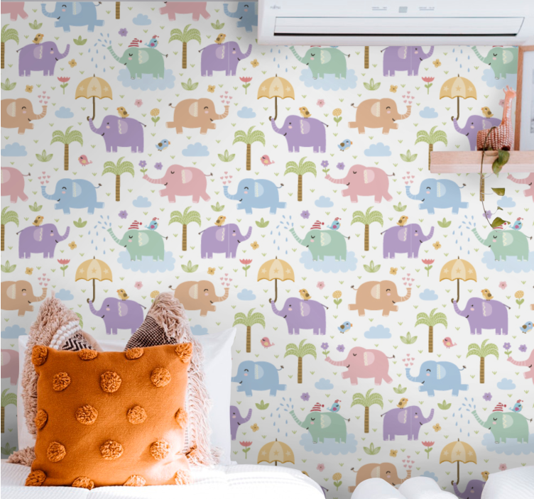 Elephant Playtime nursery wallpaper - TenStickers