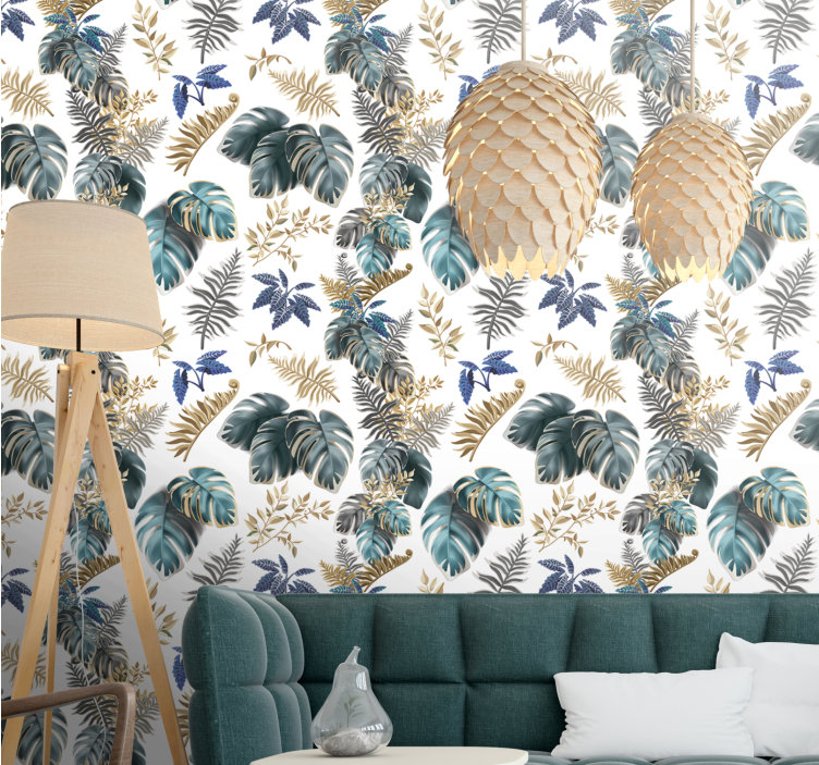 Exotic golden pattern leaf wallpaper - TenStickers