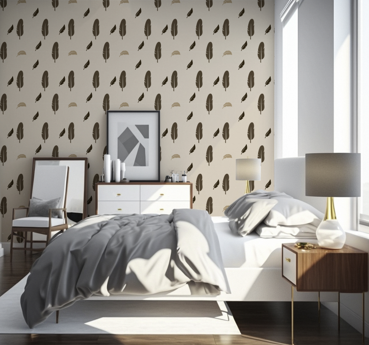 Feather illustrations master bedroom wallpaper - TenStickers