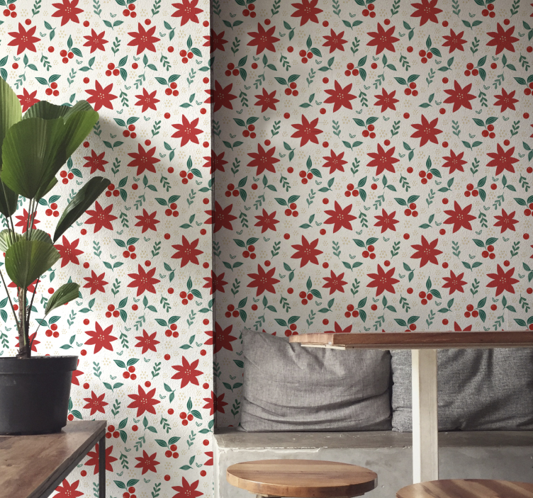 Festive Poinsettias Pattern christmas wallpaper - TenStickers