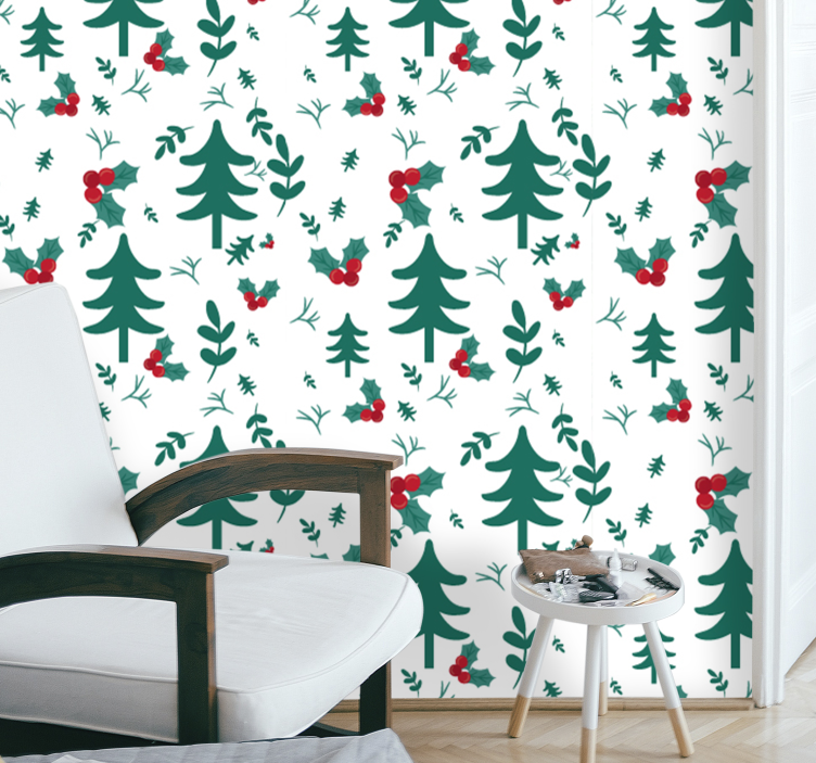 Festive Tree Pattern christmas wallpaper - TenStickers