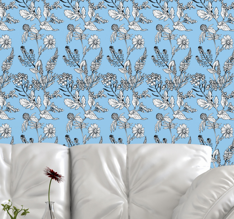 Floral Blue Design flower wallpaper - TenStickers