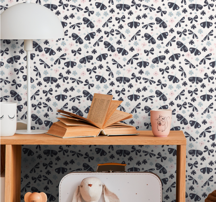 Floral bow patterns butterfly wallpaper - TenStickers