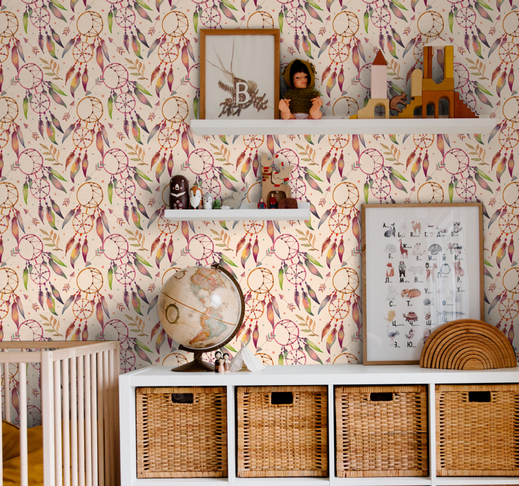 Floral Dreamcatcher Pattern kids wallpaper - TenStickers