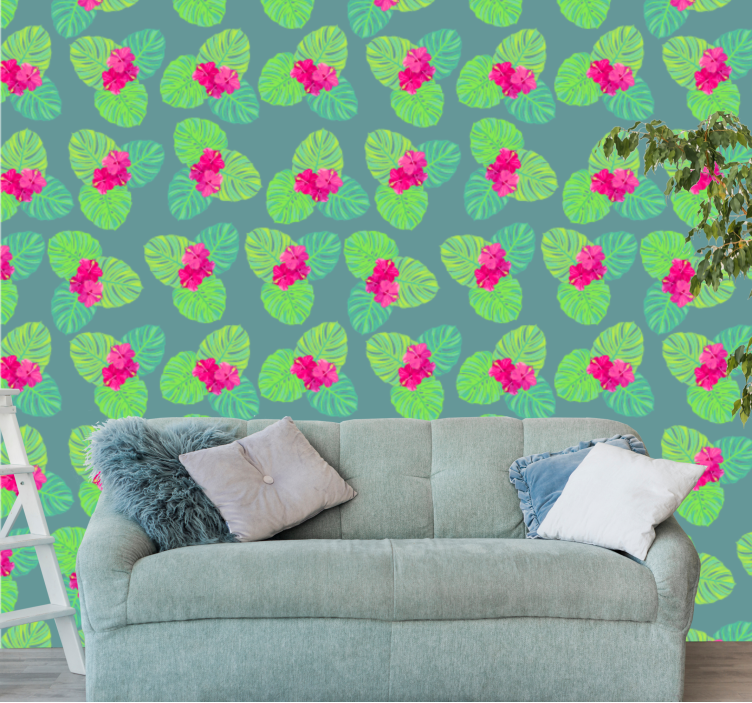 Exotic flowering leaves flower wallpaper - TenStickers