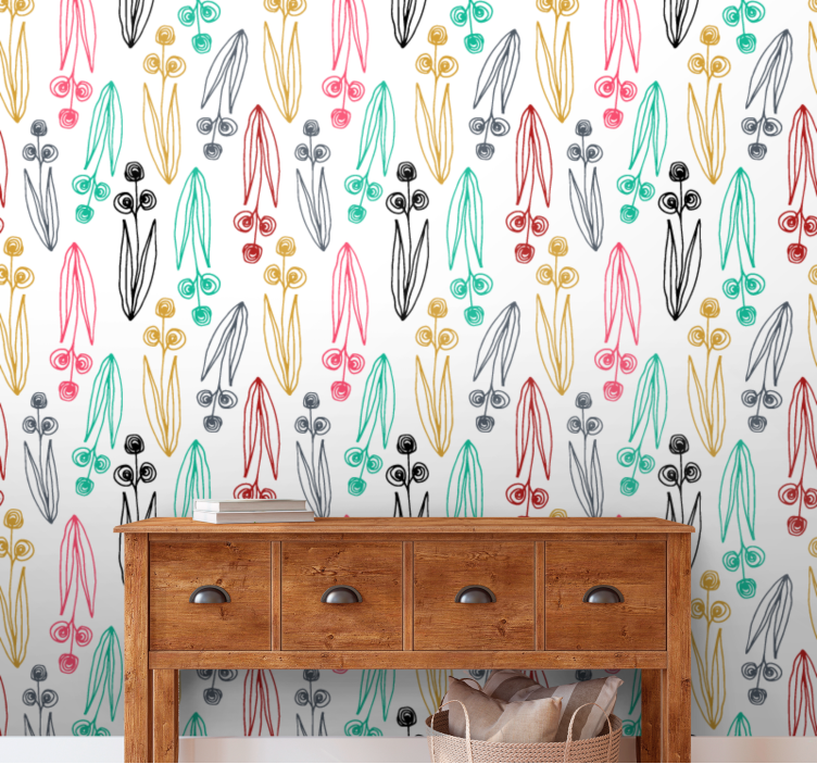 Floral ornament wallpaper in vibrant colors - TenStickers
