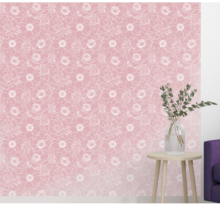 Floral Outline Motif flower wallpaper - TenStickers
