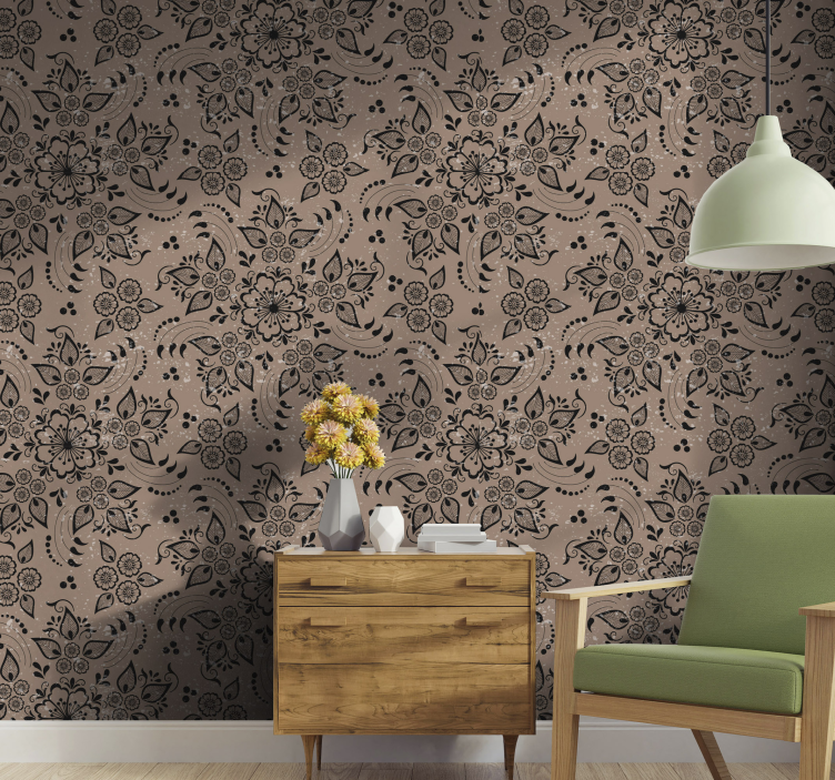 Floral Paisley Pattern flower ornament wallpaper - TenStickers