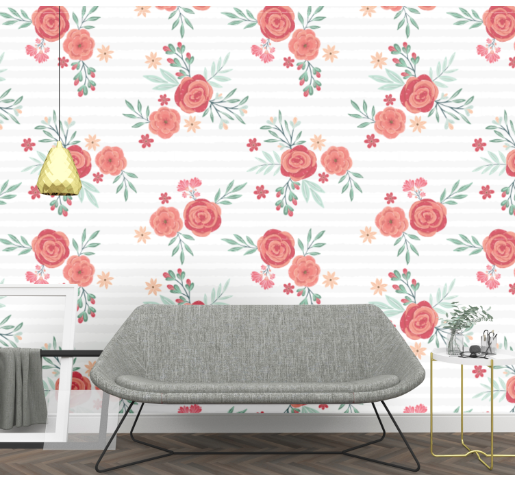 Floral Striped Pattern flower wallpaper - TenStickers