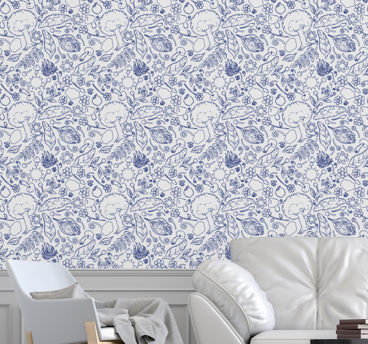 Floral Tile Pattern living room wallpaper - TenStickers