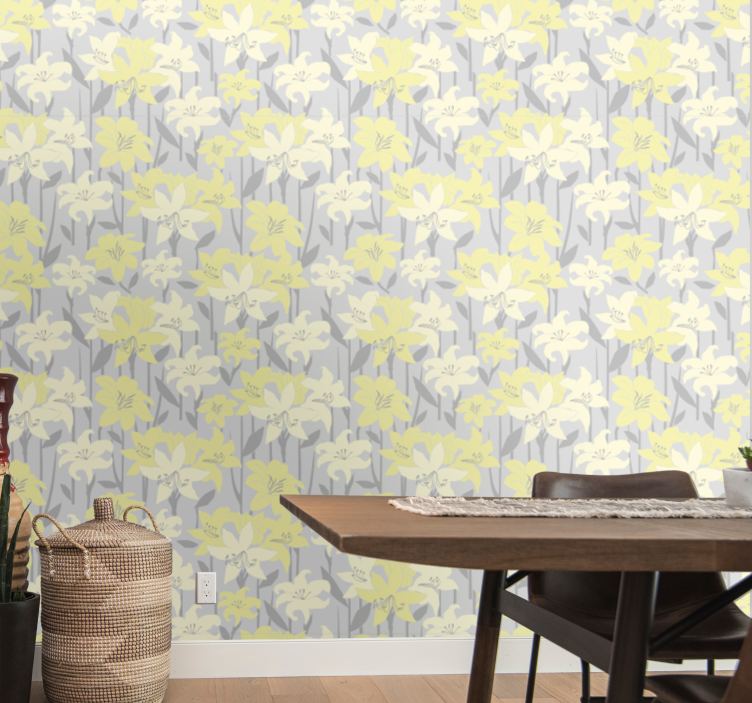 Floral yellow blooms dining room wallpaper - TenStickers