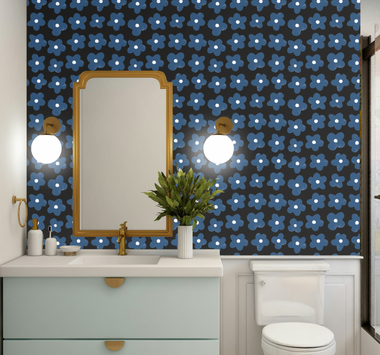 Blue flower design bathroom wallpaper - TenStickers