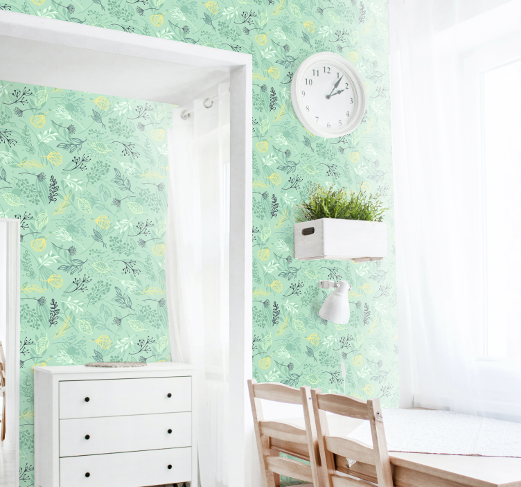 Flowers green colours Vintage Wallpaper - TenStickers
