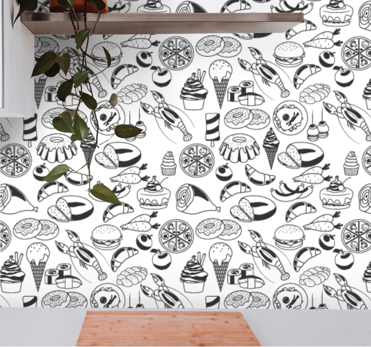 Food doodles pattern modern wallpaper - TenStickers