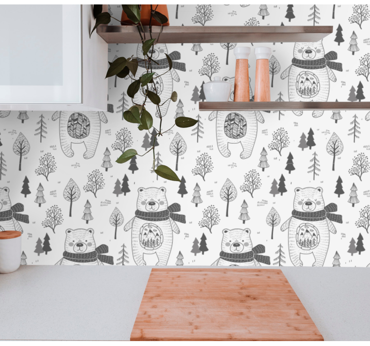 Forest Bear Motif animal wallpaper - TenStickers