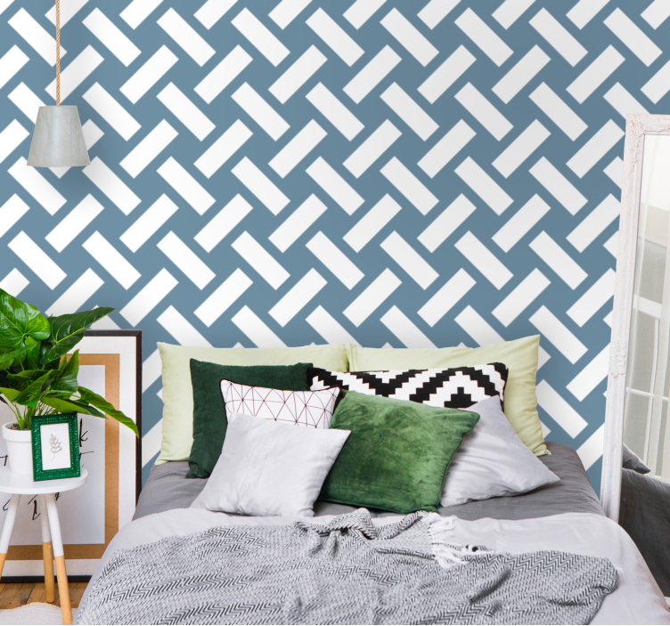 Geometric blue squared pattern wallpaper - TenStickers