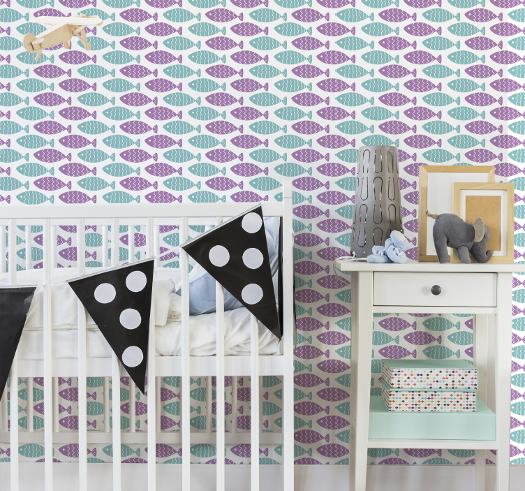 Geometric Fish Motif nursery wallpaper - TenStickers