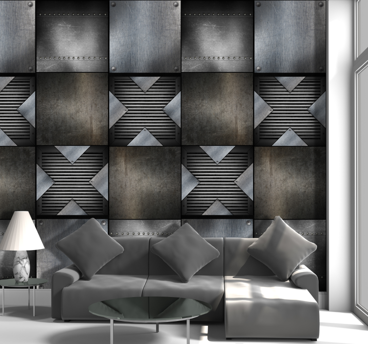 Geometric Metallic Panels industrial wallpaper - TenStickers