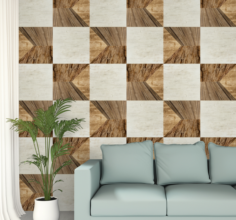 Geometric Timber wood effect wallpaper - TenStickers