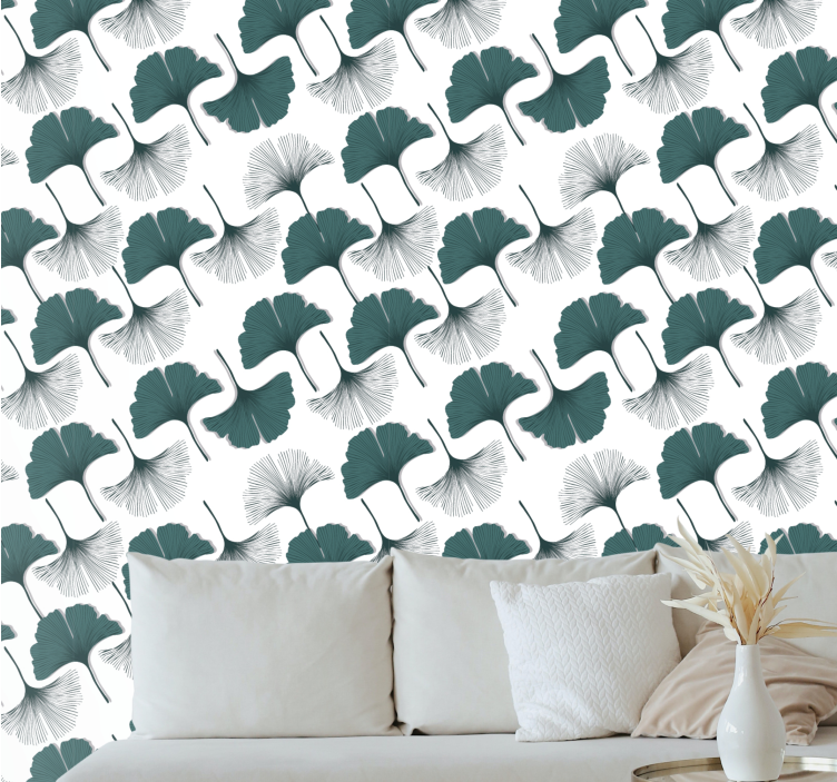 Ginkgo grey arrangement leaf wallpaper - TenStickers