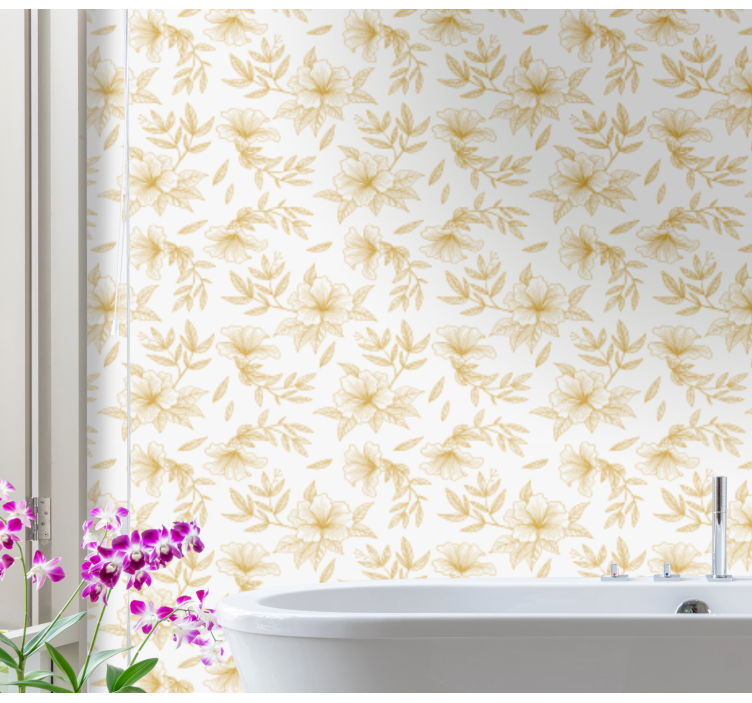 Golden Bloom Grace floral ornament wallpaper - TenStickers