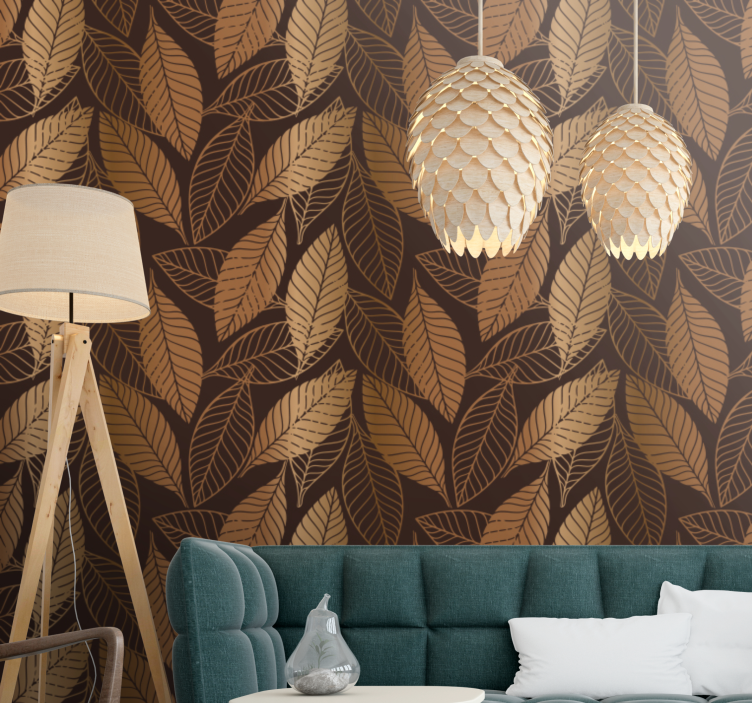 Golden leaves on earth tone Modern Wallpaper - TenStickers