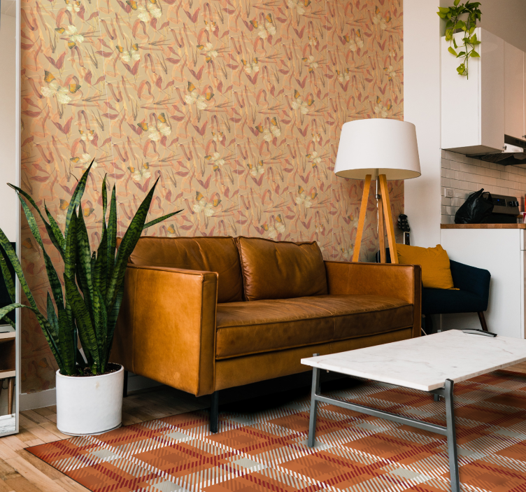 Butterflies and dried leaves living room wallpaper - TenStickers