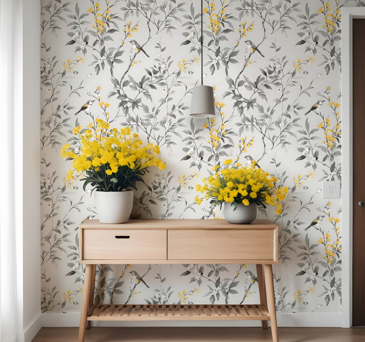 Gray forest design entrance wallpaper - TenStickers