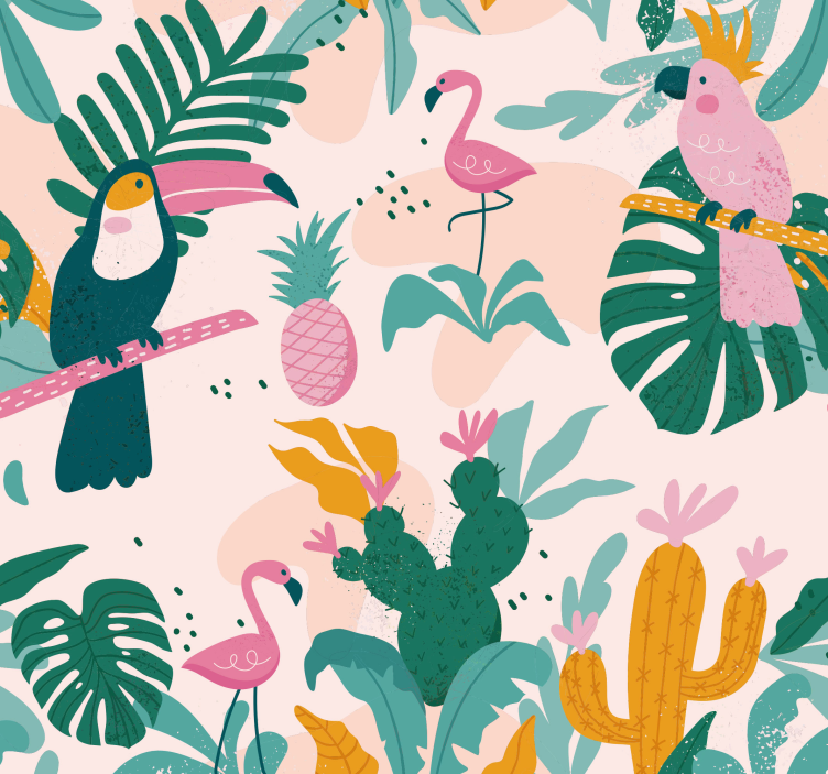 Green birds and leave on pink bedroom wallpaper - TenStickers