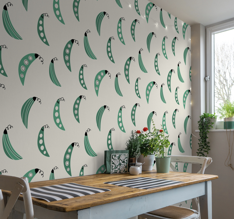 Green pea patterns kitchen wallpaper - TenStickers
