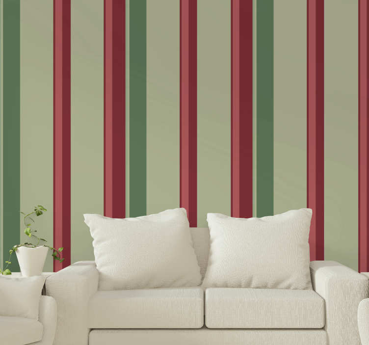 Green red and white stripes vertical wallpaper - TenStickers